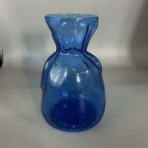 Vintage Sea of Sweden Handmade Glasbruk Cobalt Blue Cinch Sack Form Bud Vase